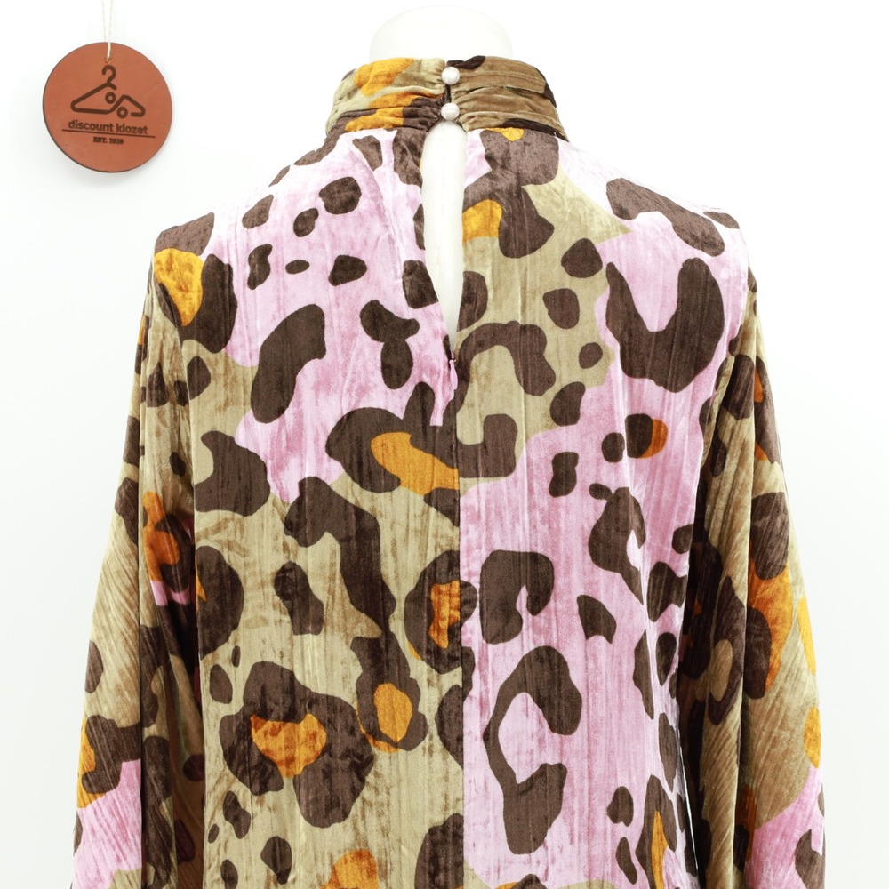 Anthropologie Layla Leopard Crushed Velvet Mini Dress Size 8 Balloon Sleeves - Picture 7 of 13